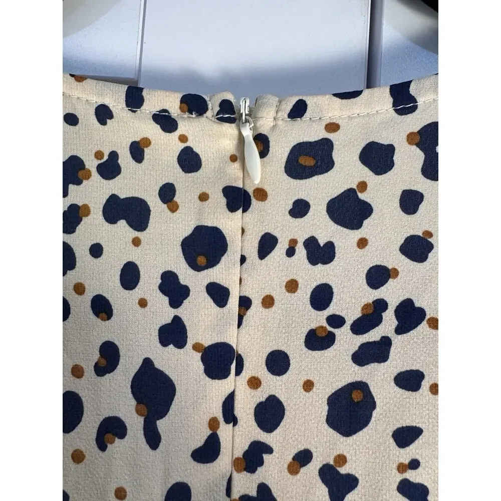 Main Strip Leopard Print Romper Size M Tie Waist Long Sleeve V Neck Boho Mini - Picture 6 of 9